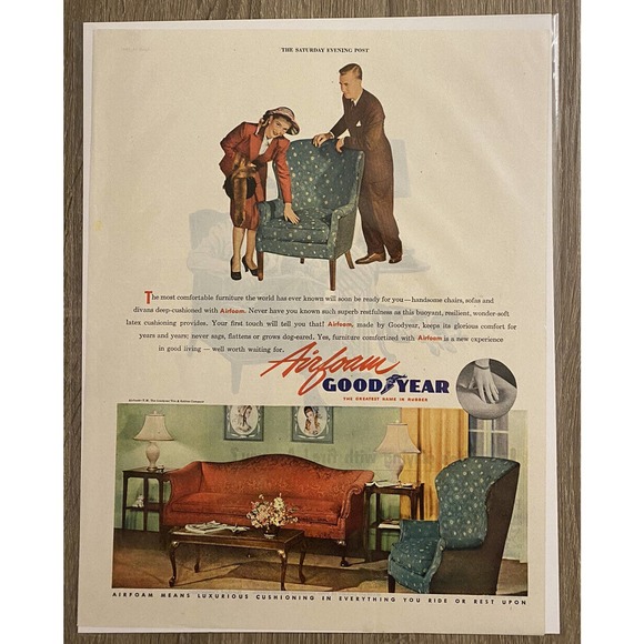 Vintage 1940s-50s Original Magazine AD Goodyear Airfoam Luxurious Cushioning - Picture 1 of 3